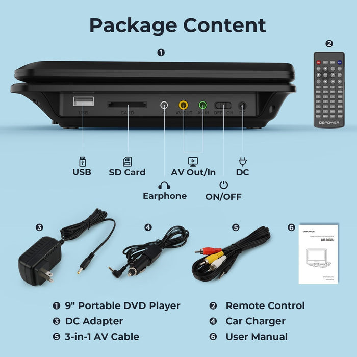 DBPOWER PD928 11.5 in Portable DVD Player with Built-in Rechargeable Battery