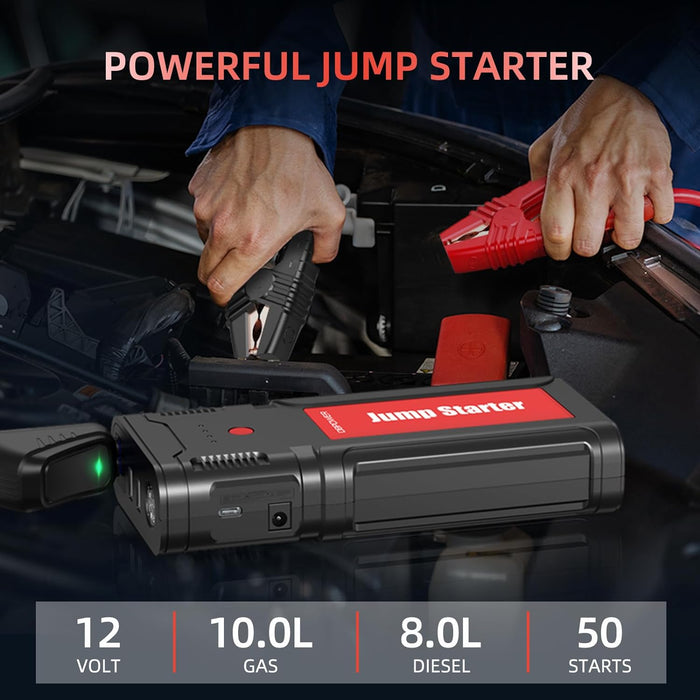 DBPOWER Jump Starter 2750A Peak 76.96Wh Portable Car Jump Starter (Up to 10L Gas/8L Diesel Engine) 12V Auto Battery Booster Pack with Smart Clamp Cables, Quick Charger, LED Light Jump Box