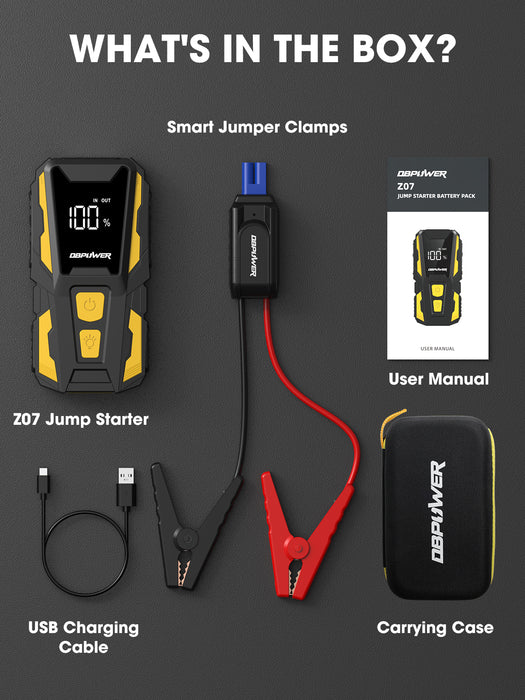 DBPOWER 5000A Jump Starter, 74Wh Car Battery Jump Starter for Up to 10.0L Gas and 8.0L Diesel Engine, 12V Portable Jump Box Battery Pack with Display, LED Light, Jumper Cables, and Storage Case