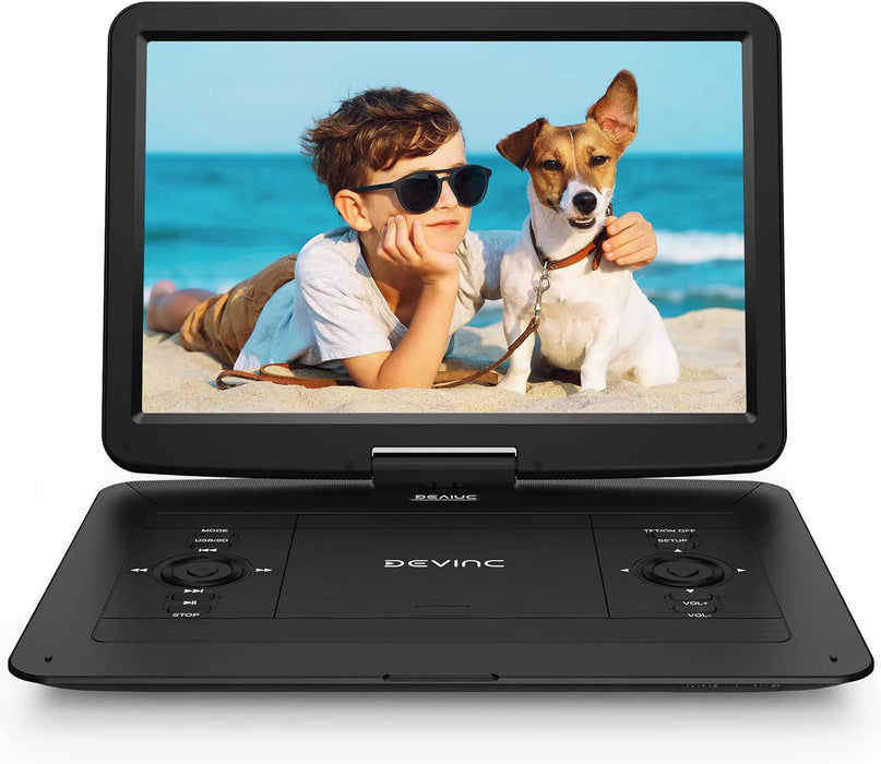 17.9" Portable DVD Player with 15.6" Large HD Screen, 6 Hours Rechargeable Battery, Support FM Transmitter, Sync TV, USB, SD Card and Multiple Disc Formats, Dual Speaker, Remote Control, Region Free