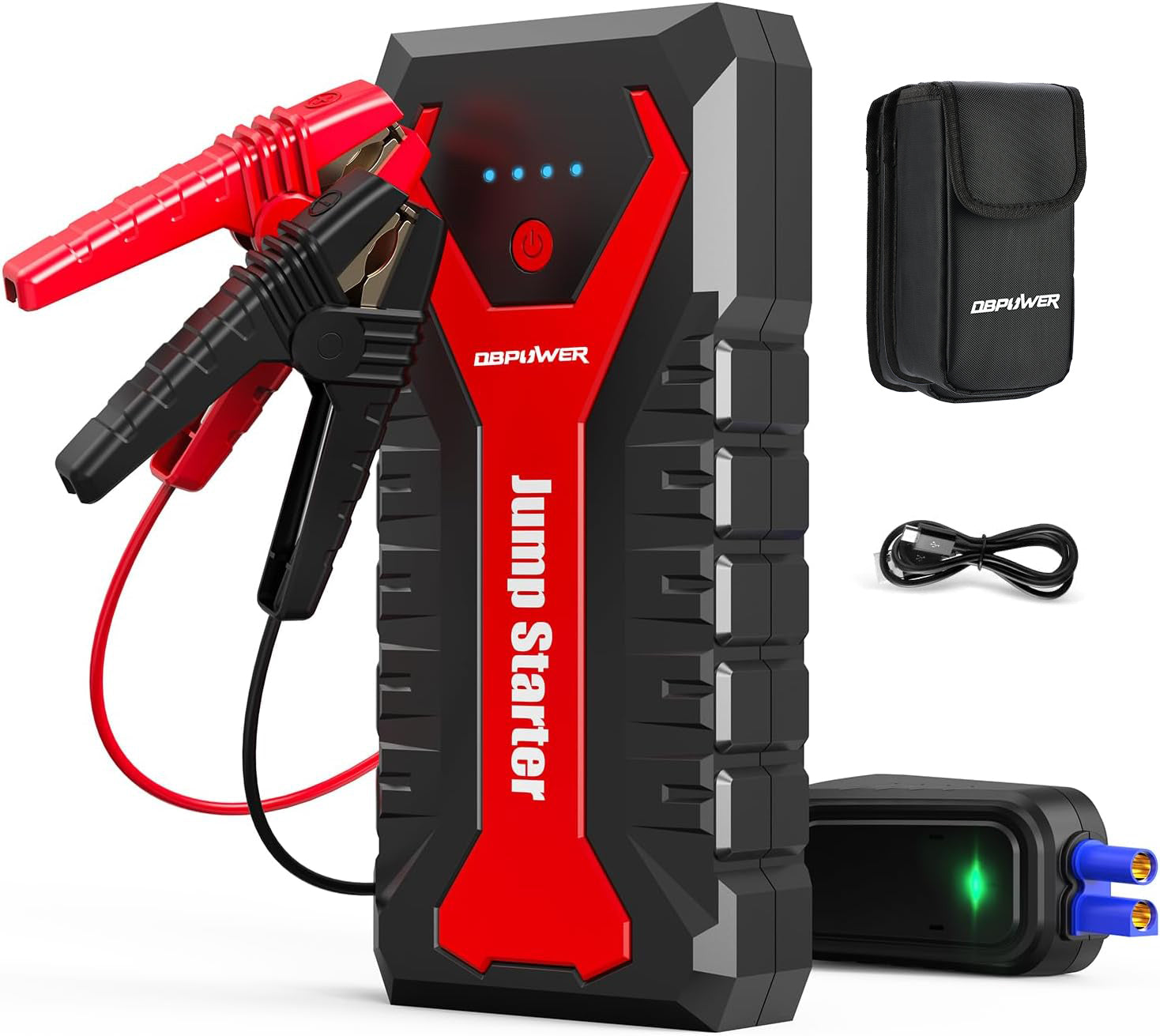 DBPOWER 3000A/80.66Wh Portable Car Jump Starter (UP to 10.0L Gas/8.0L Diesel Engines) 12V Auto Lithium-Ion Battery Booster with Smart Clamp Cables, Quick Charge, and LED, Storage Bag