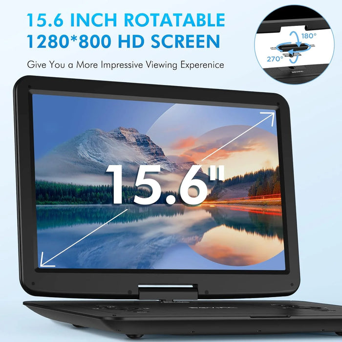 17.9" Portable DVD Player with 15.6" Large HD Screen, 6 Hours Rechargeable Battery, Support FM Transmitter, Sync TV, USB, SD Card and Multiple Disc Formats, Dual Speaker, Remote Control, Region Free