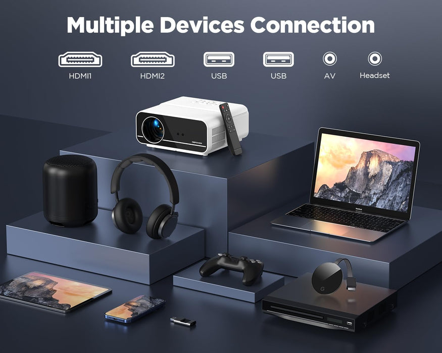 [Auto Focus/Keystone] DBPOWER Projector 4K with 5G WiFi and Bluetooth, 600ANSI FHD Native 1080P Outdoor Movie Projector with 4P4D/PPT/Zoom, Mini Home Projector Compatible w iOS/Android/HDMI/TV Stick