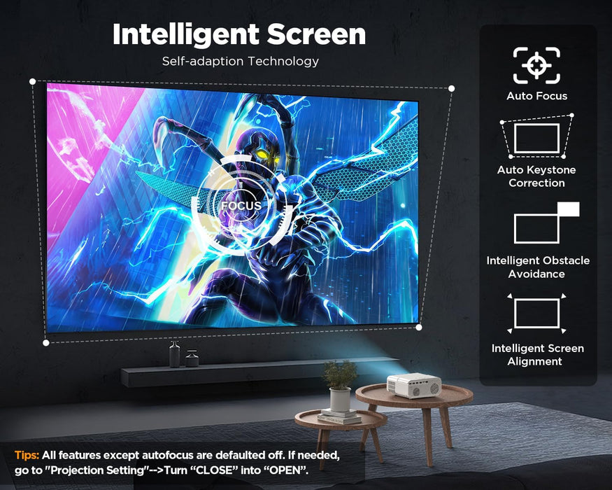 [Auto Focus/Keystone] DBPOWER Projector 4K with 5G WiFi and Bluetooth, 600ANSI FHD Native 1080P Outdoor Movie Projector with 4P4D/PPT/Zoom, Mini Home Projector Compatible w iOS/Android/HDMI/TV Stick