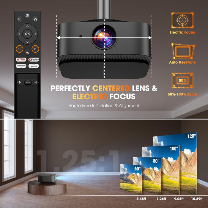 [2025 Netflix-Official | 386+ Built-in Apps] DBPOWER E2 Smart Projector with WiFi and Bluetooth, Mini Projector 4K Support with Netflix, Youtube, Disney+, Hulu, Max, Crunchyroll w Portable Case