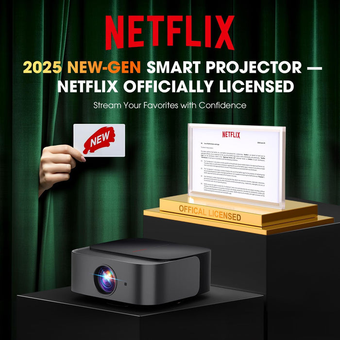 [2025 Netflix-Official | 386+ Built-in Apps] DBPOWER E2 Smart Projector with WiFi and Bluetooth, Mini Projector 4K Support with Netflix, Youtube, Disney+, Hulu, Max, Crunchyroll w Portable Case