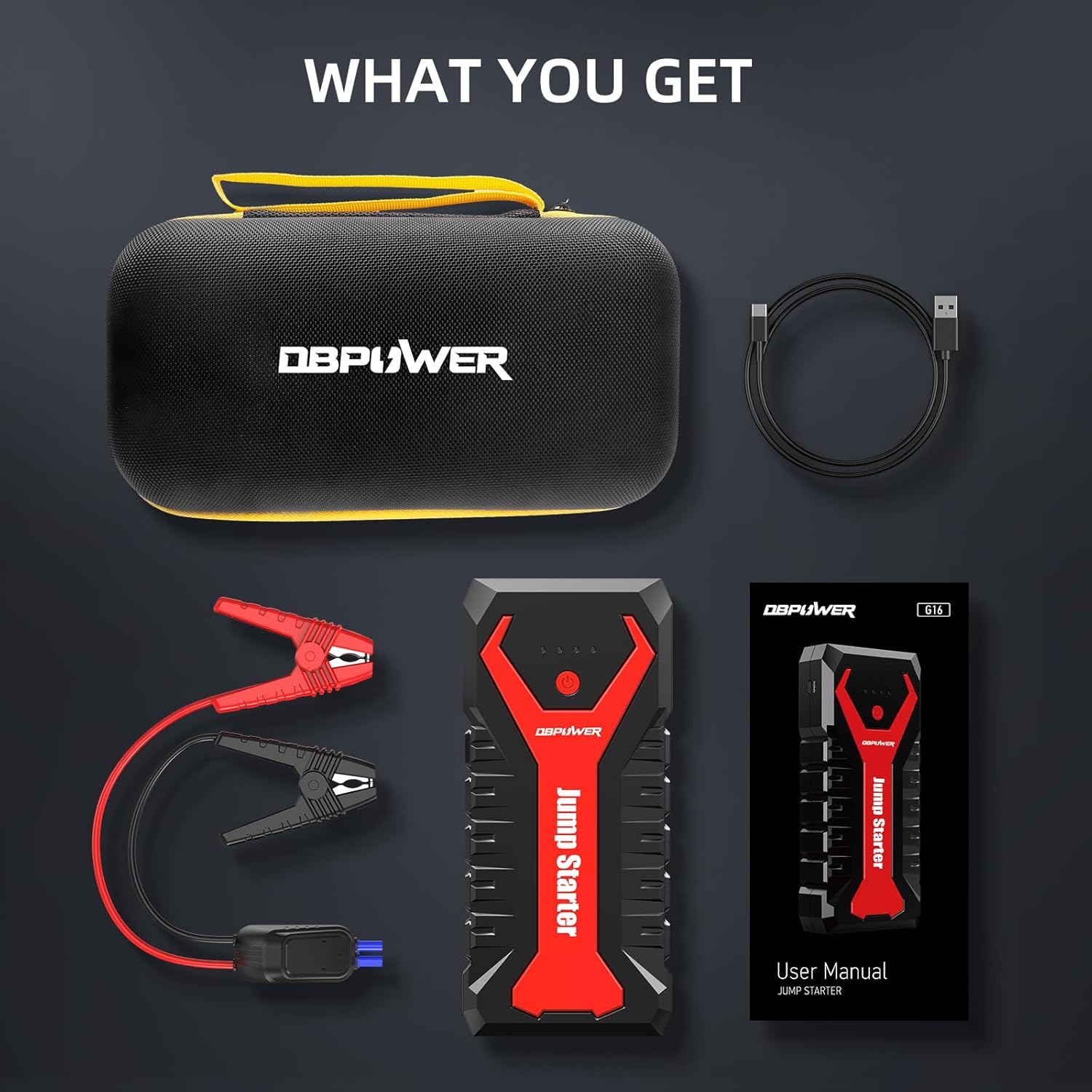 DBPOWER 3000A/80.66Wh Portable Car Jump Starter (UP to 10.0L Gas/8.0L Diesel Engines) 12V Auto Lithium-Ion Battery Booster with Smart Clamp Cables, Quick Charge, and LED, Storage Bag