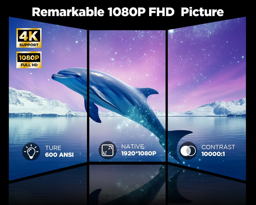 [Auto Focus/Keystone] DBPOWER Projector 4K with 5G WiFi and Bluetooth, 600ANSI FHD Native 1080P Outdoor Movie Projector with 4P4D/PPT/Zoom, Mini Home Projector Compatible w iOS/Android/HDMI/TV Stick