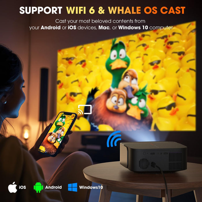 [2025 Netflix-Official | 386+ Built-in Apps] DBPOWER E2 Smart Projector with WiFi and Bluetooth, Mini Projector 4K Support with Netflix, Youtube, Disney+, Hulu, Max, Crunchyroll w Portable Case