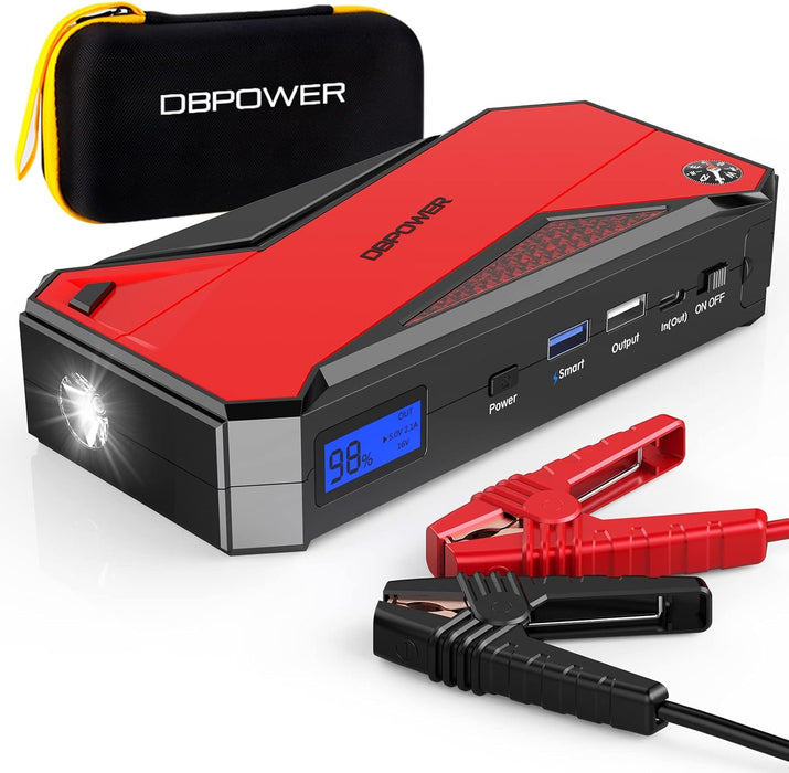 DBPOWER Jump Starter 1600A Peak Portable Car Jump Starter (Up to 7.2L Gas and 5.5L Diesel Engines) 12V Auto Battery Booster Pack with Smart Jumper Clamps, Compass, LED Flashlight, and Type-C Port