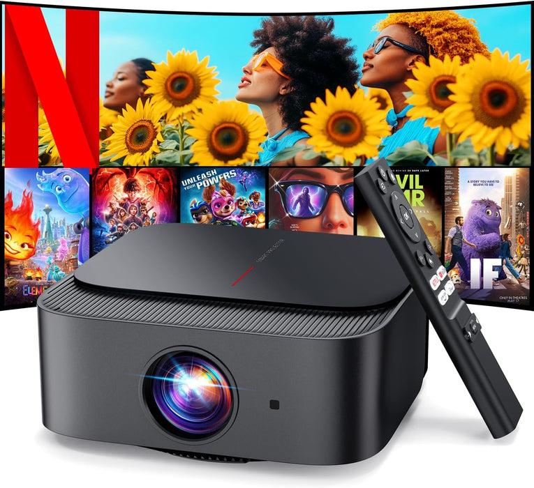 [2025 Netflix-Official | 386+ Built-in Apps] DBPOWER E2 Smart Projector with WiFi and Bluetooth, Mini Projector 4K Support with Netflix, Youtube, Disney+, Hulu, Max, Crunchyroll w Portable Case