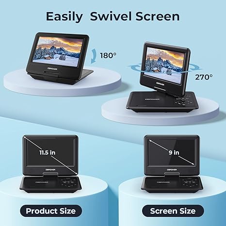 DBPOWER PD928 11.5 in Portable DVD Player with Built-in Rechargeable Battery