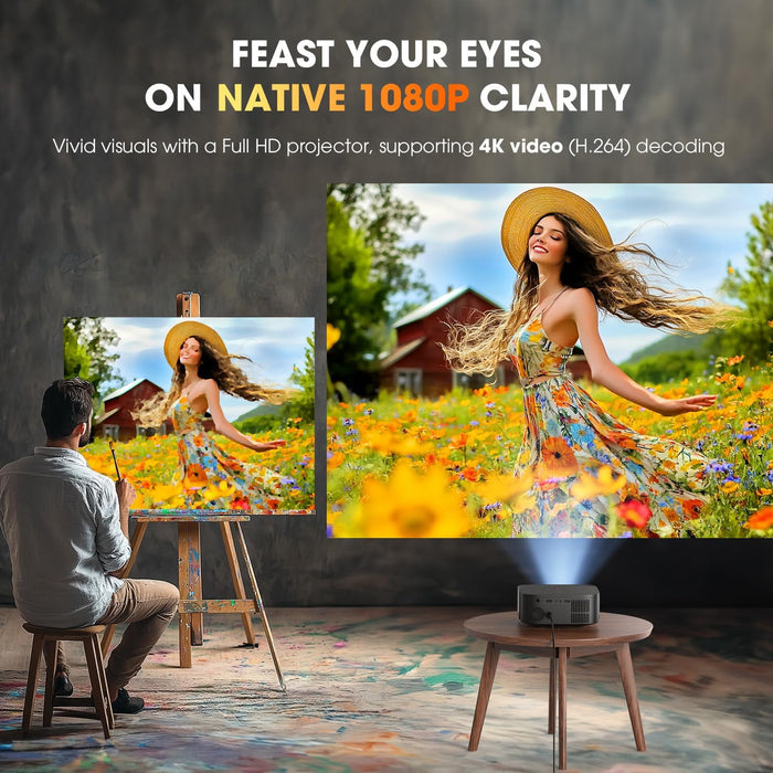 [2025 Netflix-Official | 386+ Built-in Apps] DBPOWER E2 Smart Projector with WiFi and Bluetooth, Mini Projector 4K Support with Netflix, Youtube, Disney+, Hulu, Max, Crunchyroll w Portable Case