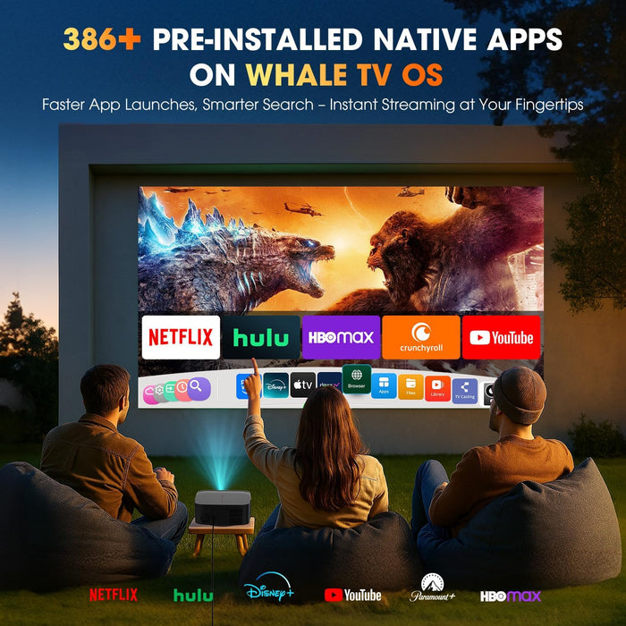 [2025 Netflix-Official | 386+ Built-in Apps] DBPOWER E2 Smart Projector with WiFi and Bluetooth, Mini Projector 4K Support with Netflix, Youtube, Disney+, Hulu, Max, Crunchyroll w Portable Case