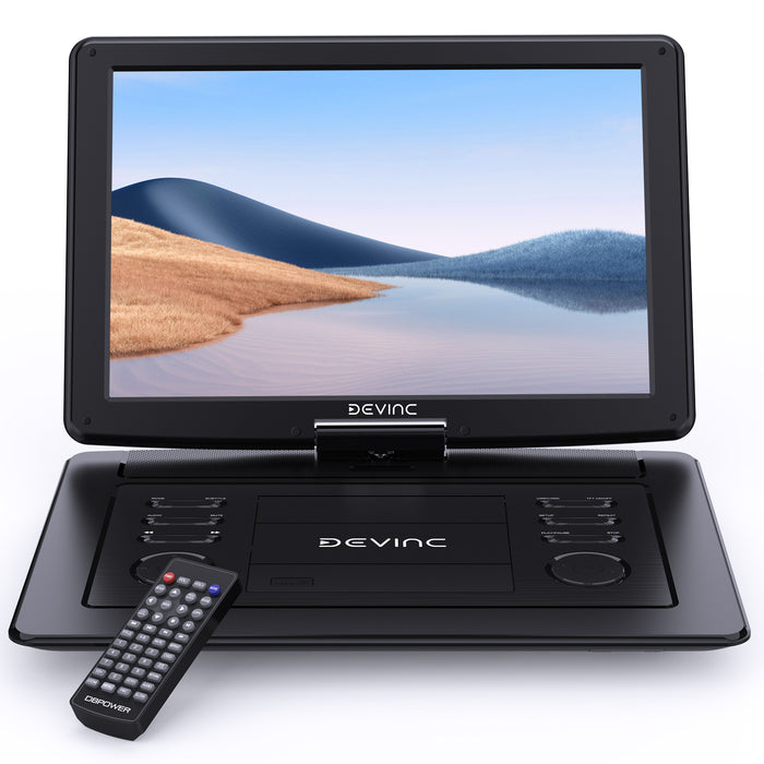 DEVINC 17.5" Portable DVD Player with 15.6" Large HD Screen, 6 Hours Rechargeable Battery, Support USB/SD Card/Sync TV and Multiple Disc Formats, High Volume Speaker, Black