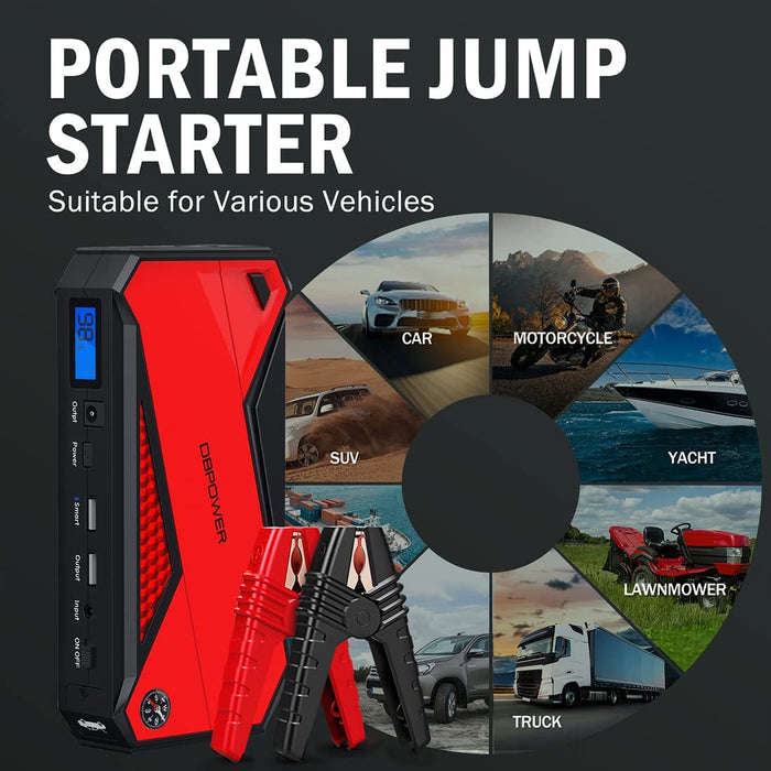 DBPOWER 800A Peak 18000mAh Portable Car Jump Starter (up to 7.2L Gas/5.5L Diesel Engine) Portable Battery Booster with LCD Screen