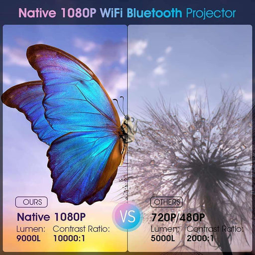 DBPOWER L23 9000L HD Native 1080P WiFi Bluetooth Projector - DBPOWER